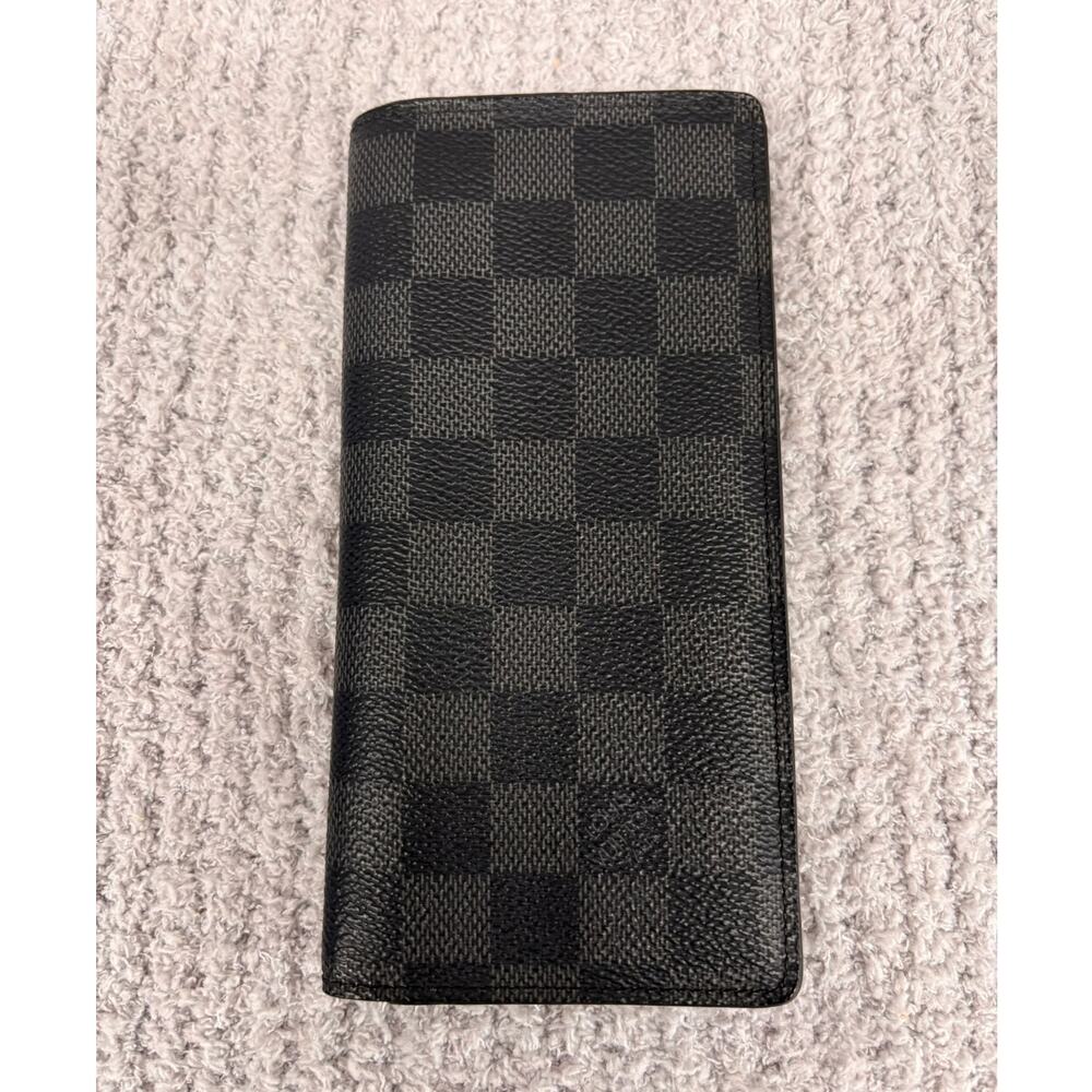 Louis Vuitton Black Leather Checkerboard Pattern Long Wallet #81987